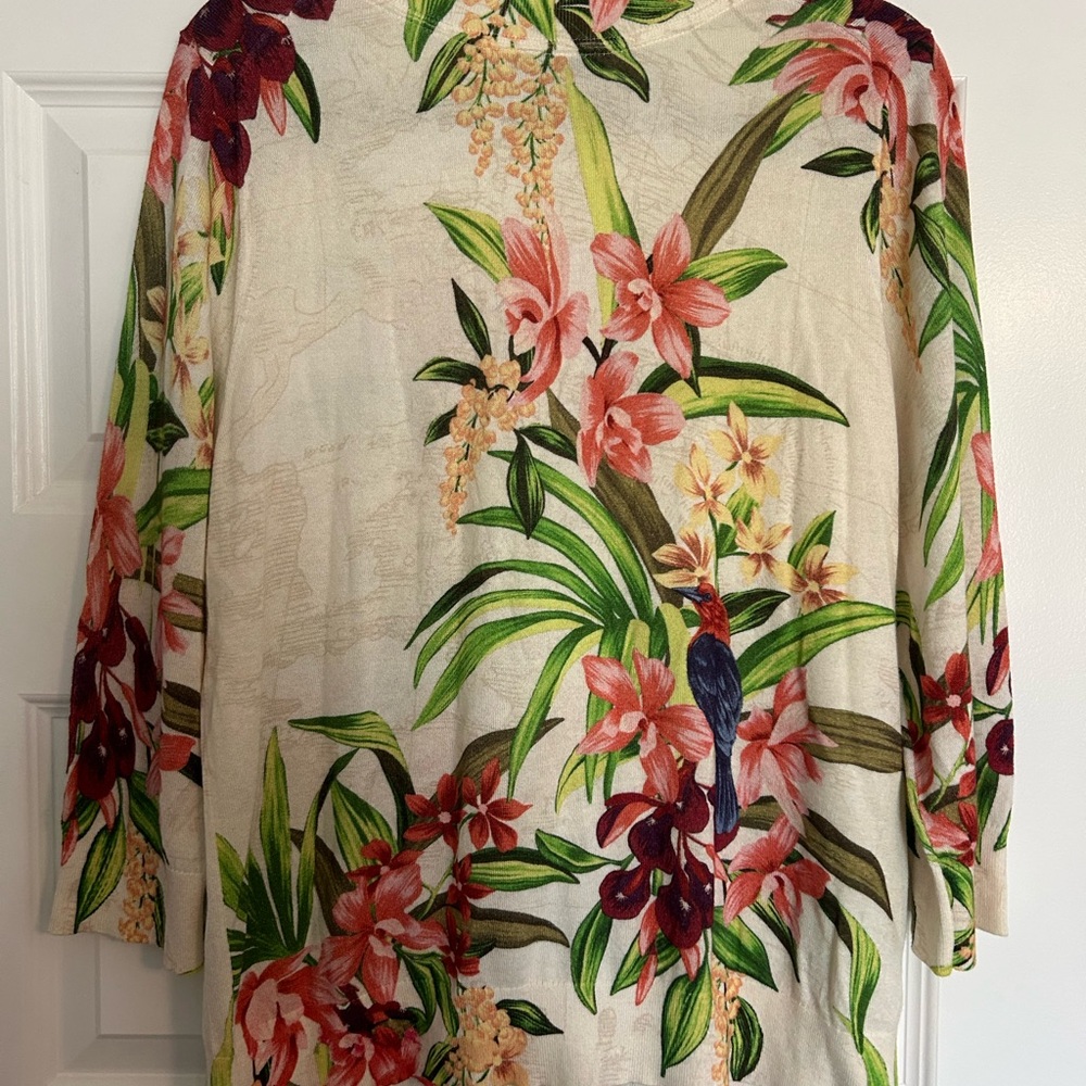 Tommy Bahama Floral Top in Cream and Green - Picture 8 of 8